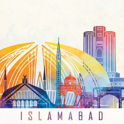 Islamabad Landmarks Watercolor Poster by Paul Rommer framed canvas print