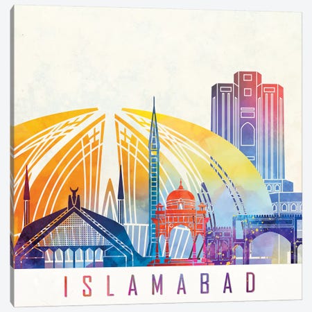 Islamabad Landmarks Watercolor Poster Canvas Print #PUR374} by Paul Rommer Canvas Print