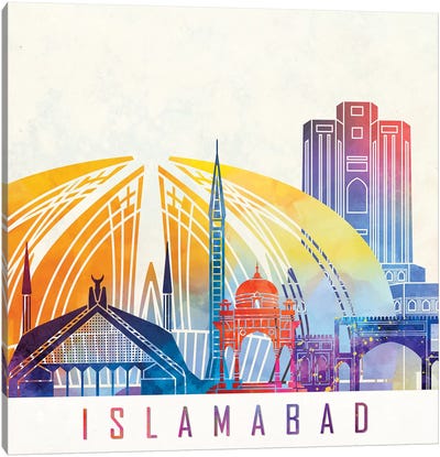 Islamabad Landmarks Watercolor Poster Canvas Art Print - Pakistan