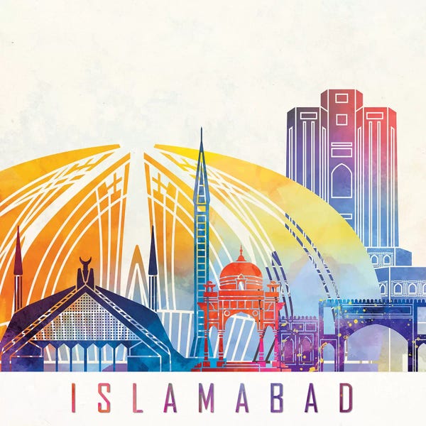 Pakistan: Islamabad Landmarks Watercolor Poster by Paul Rommer