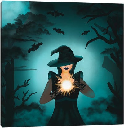 Magic Witch Halloween Canvas Art Print - Bat Art