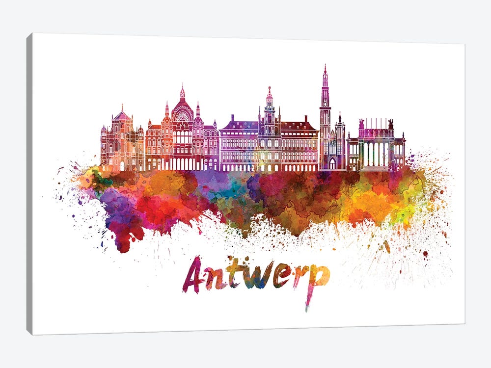 Antwerp Skyline In Watercolor by Paul Rommer 1-piece Canvas Artwork