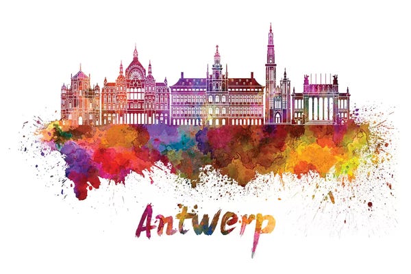 Antwerp Skyline In Watercolor