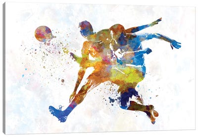 Soccer Player In Watercolor II Canvas Art Print - Paul Rommer