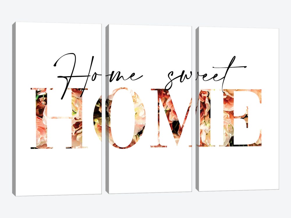 Home Sweet Home Flowers Pink by Paul Rommer 3-piece Canvas Wall Art