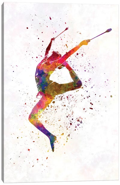 Rhythmic Gymnastics In Watercolor XVII Canvas Art Print - Gymnastics