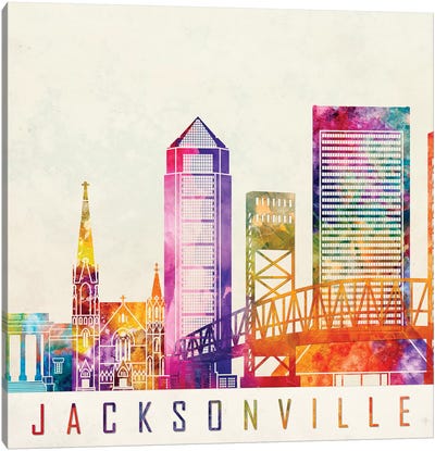 Jacksonville Landmarks Watercolor Poster Canvas Art Print - Florida Art
