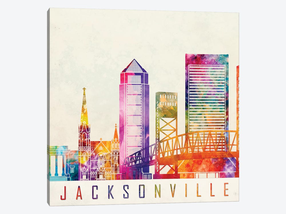 Jacksonville Landmarks Watercolor Poster by Paul Rommer 1-piece Art Print