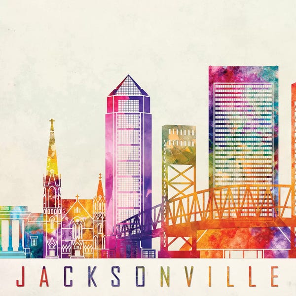 Florida: Jacksonville Landmarks Watercolor Poster by Paul Rommer