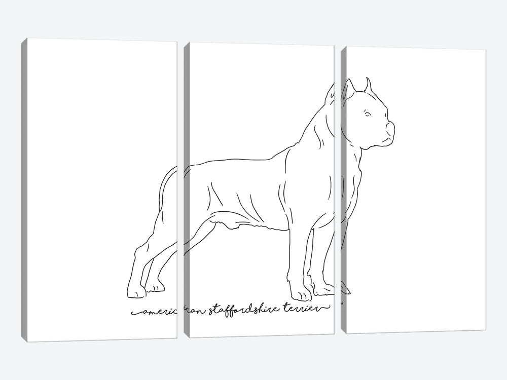 American Staffordshire Terrier Sketch by Paul Rommer 3-piece Canvas Wall Art