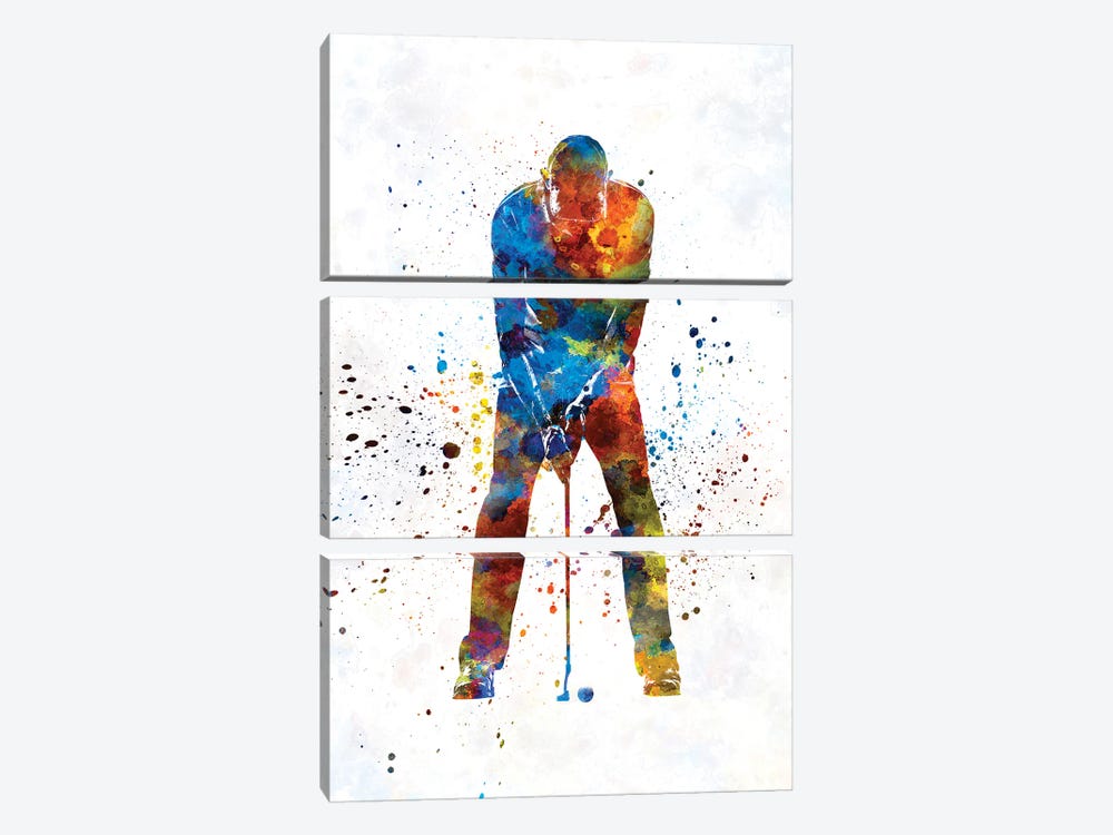 Golf Player In Watercolor II by Paul Rommer 3-piece Canvas Wall Art