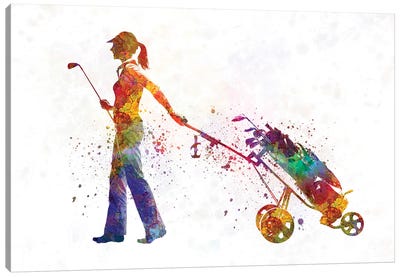Female Golf Player In Watercolor II Canvas Art Print - Golf Art