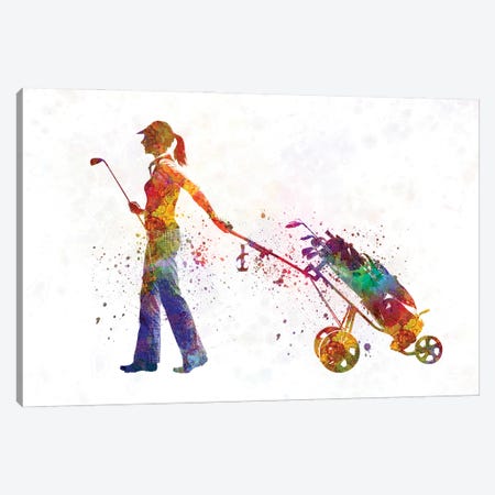 Female Golf Player In Watercolor II Canvas Print #PUR3896} by Paul Rommer Canvas Print