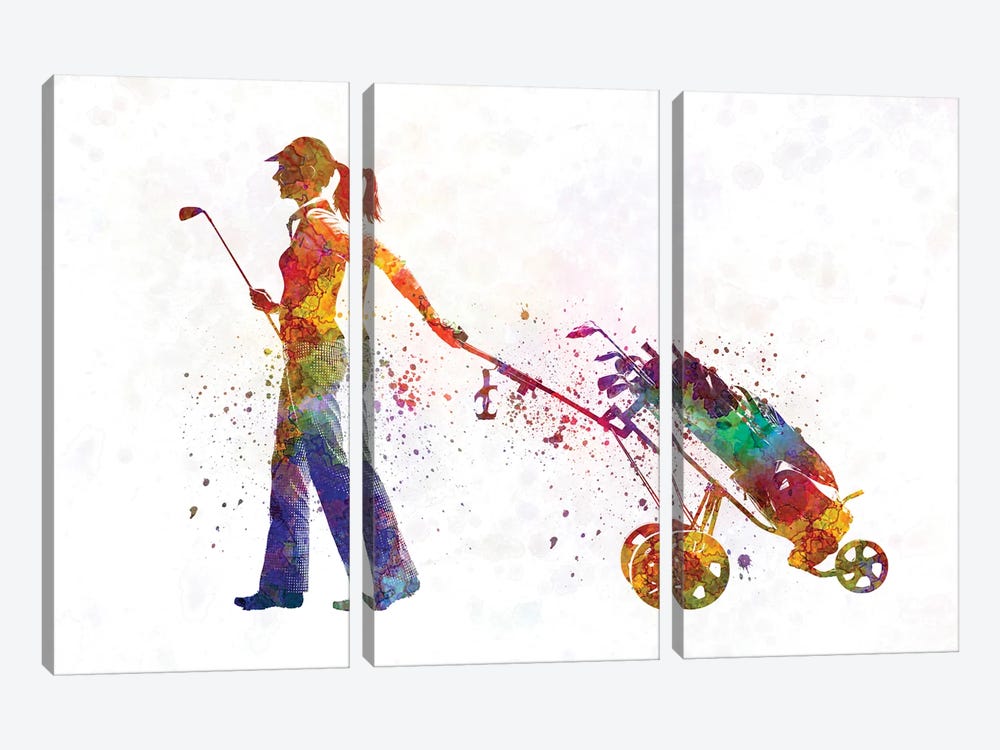 Female Golf Player In Watercolor II by Paul Rommer 3-piece Canvas Artwork