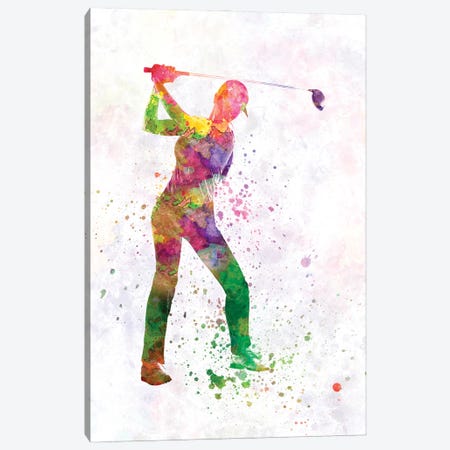 Female Golf Player In Watercolor IV Canvas Print #PUR3898} by Paul Rommer Canvas Artwork
