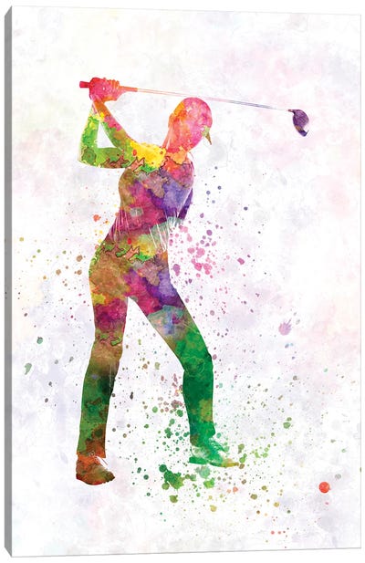 Female Golf Player In Watercolor IV Canvas Art Print - Golf Art