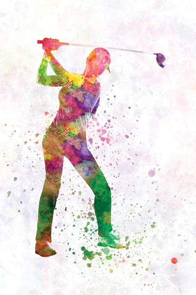 Paul Rommer: Female Golf Player In Watercolor IV by Paul Rommer