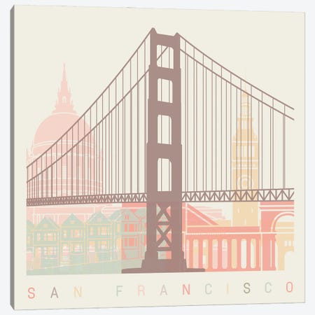 San Francisco Skyline Poster Pastel Canvas Print #PUR3914} by Paul Rommer Canvas Artwork