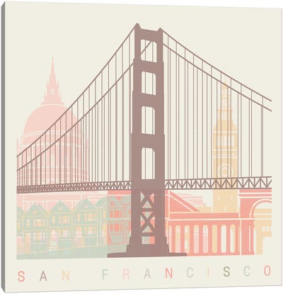 San Francisco Skyline Poster Pastel Canvas Art Print - San Francisco Skylines