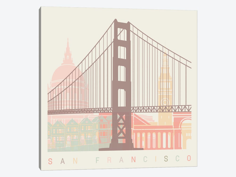 San Francisco Skyline Poster Pastel by Paul Rommer 1-piece Canvas Print