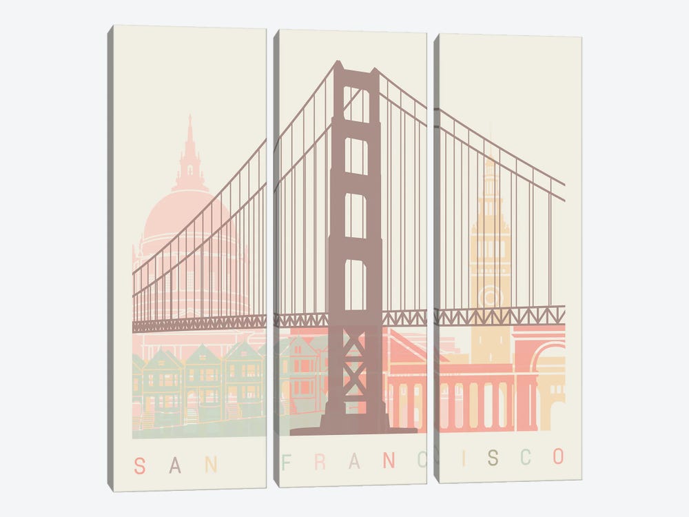 San Francisco Skyline Poster Pastel by Paul Rommer 3-piece Art Print