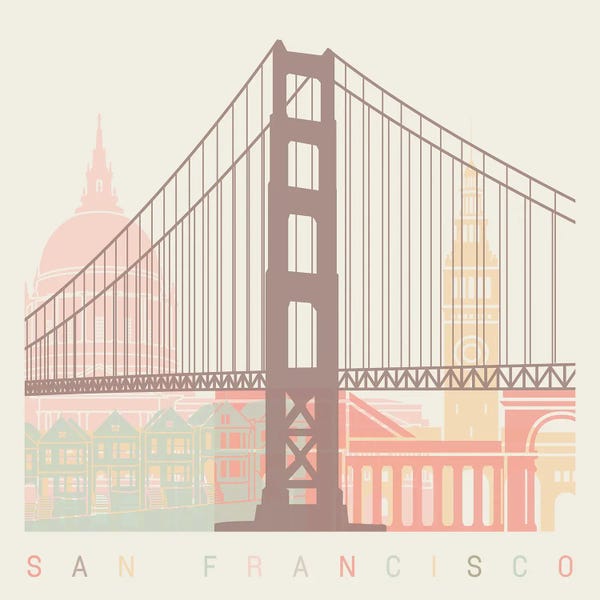 Golden Gate Bridge: San Francisco Skyline Poster Pastel by Paul Rommer