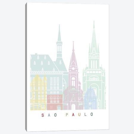 Sao Paulo Skyline Poster Pastel Canvas Print #PUR3915} by Paul Rommer Canvas Wall Art