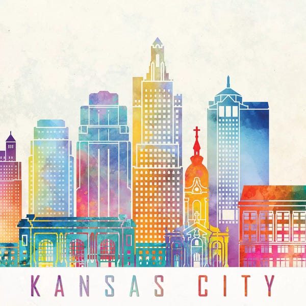 Missouri: Kansas City Landmarks Watercolor Poster by Paul Rommer
