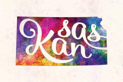 Kansas US State In Watercolor Text Cut Out by Paul Rommer art print