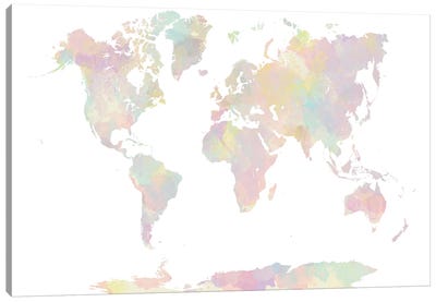 World Map In Pastel Color Watercolor V Canvas Art Print - World Map Art