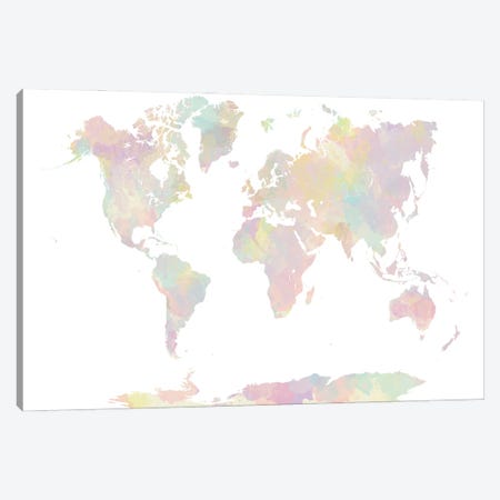 World Map In Pastel Color Watercolor V Canvas Print #PUR3920} by Paul Rommer Canvas Art