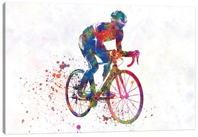 Cyclist Racer In Watercolor II Canvas Art Print - Gym Art