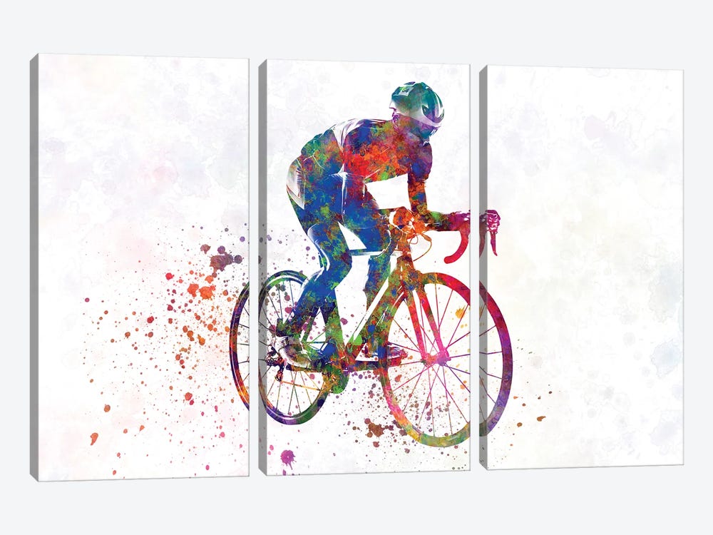 Cyclist Racer In Watercolor II by Paul Rommer 3-piece Canvas Art Print