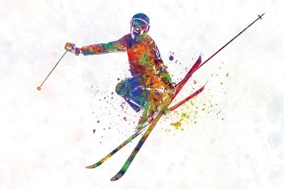 Female Skier In Watercolor by Paul Rommer multi panel art