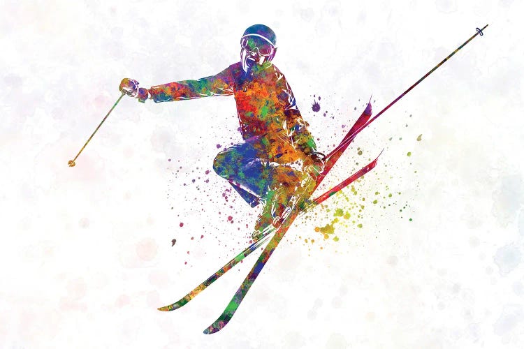 Female Skier In Watercolor