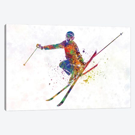 Female Skier In Watercolor Canvas Print #PUR3926} by Paul Rommer Canvas Print