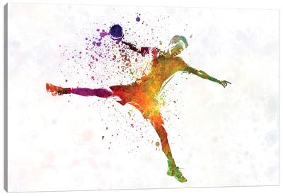 Handball Player In Watercolor Canvas Art Print - Soccer Art