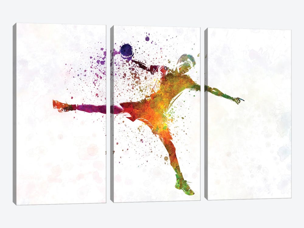 Handball Player In Watercolor by Paul Rommer 3-piece Canvas Print