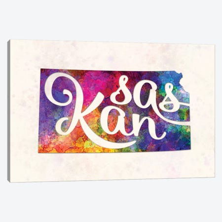 Kansas US State In Watercolor Text Cut Out Canvas Print #PUR392} by Paul Rommer Canvas Art