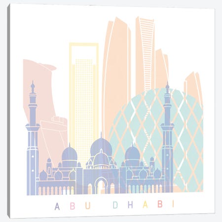 Abu Dhabi Skyline Poster Pastel Canvas Print #PUR3933} by Paul Rommer Canvas Print