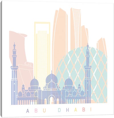 Abu Dhabi Skyline Poster Pastel Canvas Art Print - United Arab Emirates Art