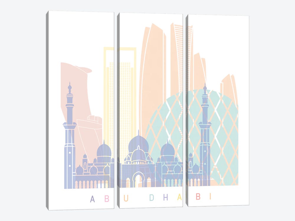 Abu Dhabi Skyline Poster Pastel by Paul Rommer 3-piece Canvas Artwork