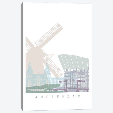 Amsterdam Skyline Poster Pastel Canvas Print #PUR3948} by Paul Rommer Canvas Artwork