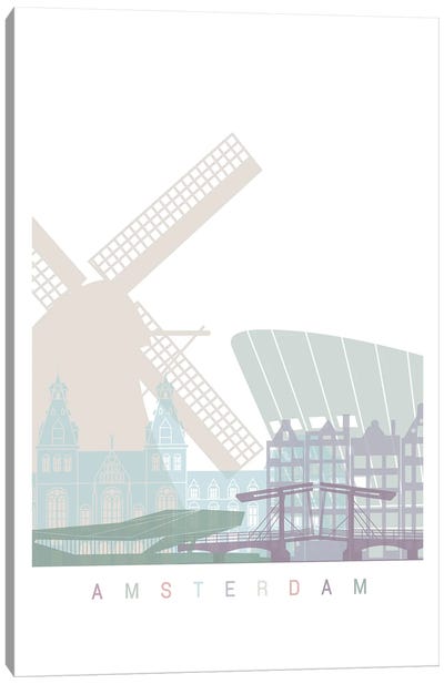 Amsterdam Skyline Poster Pastel Canvas Art Print - Amsterdam Skylines