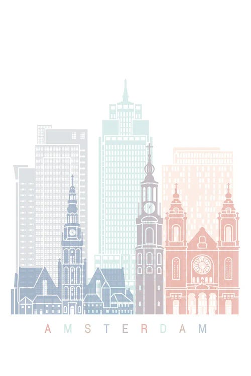 Amsterdam V2 Skyline Poster Pastel