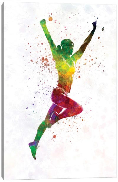 Winning Runner Athlete In Watercolor Canvas Art Print - Paul Rommer