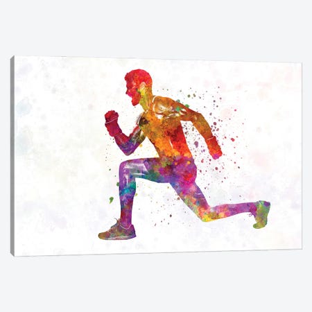 Young Man Practices Fitness Exercise In Watercolor Canvas Print #PUR3959} by Paul Rommer Canvas Print