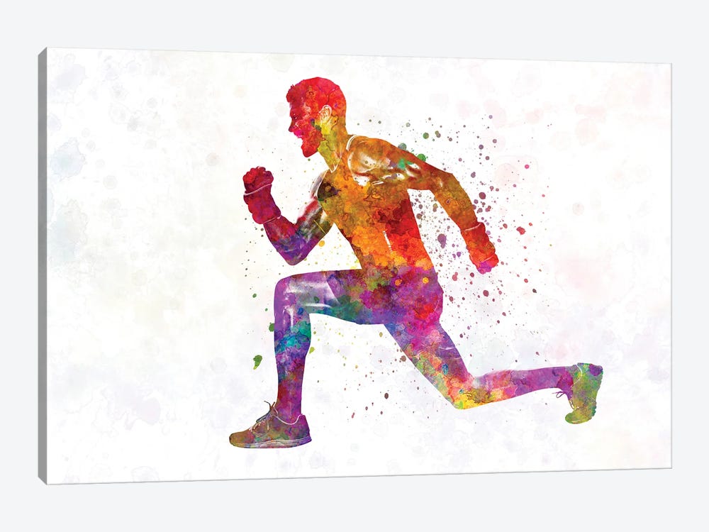 Young Man Practices Fitness Exercise In Watercolor by Paul Rommer 1-piece Canvas Artwork