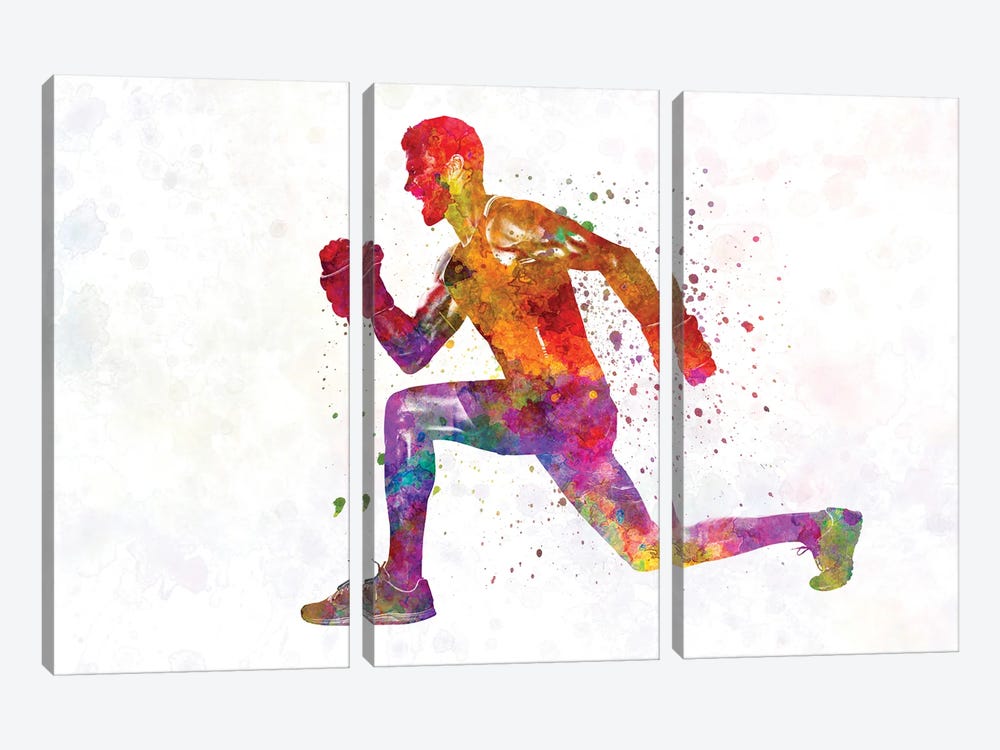 Young Man Practices Fitness Exercise In Watercolor by Paul Rommer 3-piece Canvas Art