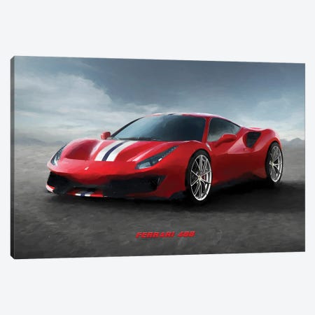 Ferrari 488 V-2 In Watercolor Canvas Print #PUR3965} by Paul Rommer Canvas Print